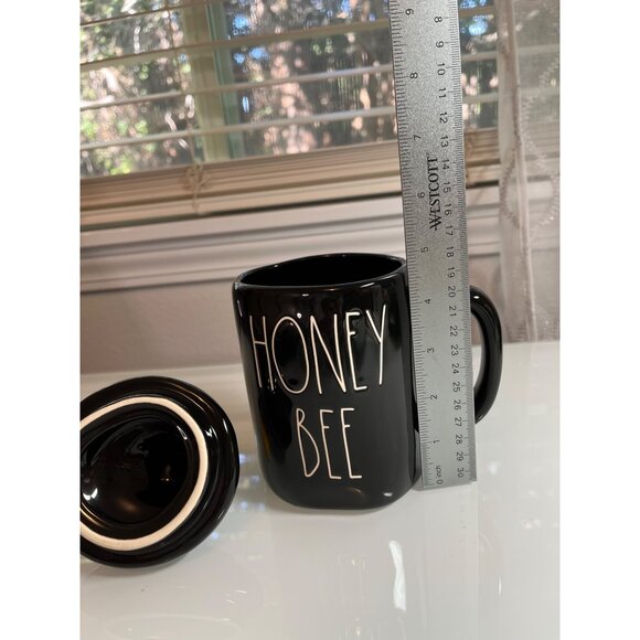 Rae Dunn "Honey Bee" Mug With Lid - Black & Yellow Ceramic - Cute 5" Tall Coffee - Picture 5 of 11